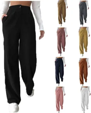 Womens Corduroy Pants High Waisted Wide Leg Palazzo Pant Dress Straight Leg Trousers Trendy Work Sweatpants Pockets