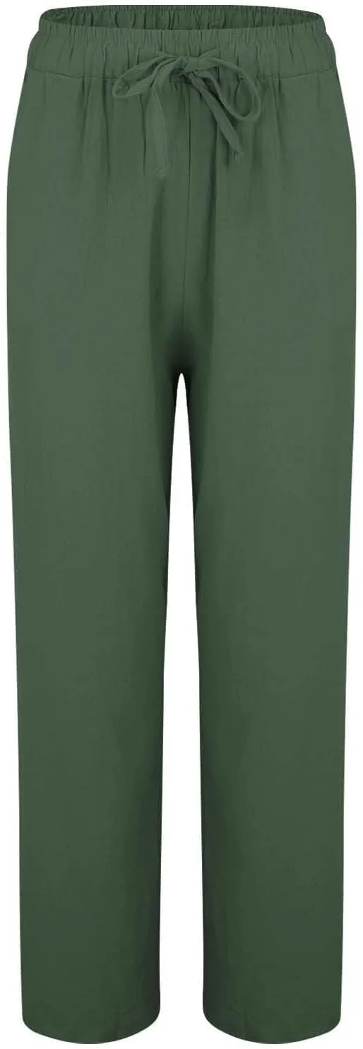 Women's Cotton Linen Pants Casual Elastic Drawstring Straight Leg Pants 2025 Summer Beach Pants Trousers with Pockets