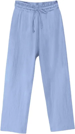 Women's Cotton Linen Pants Casual Elastic Drawstring Straight Leg Pants 2025 Summer Beach Pants Trousers with Pockets