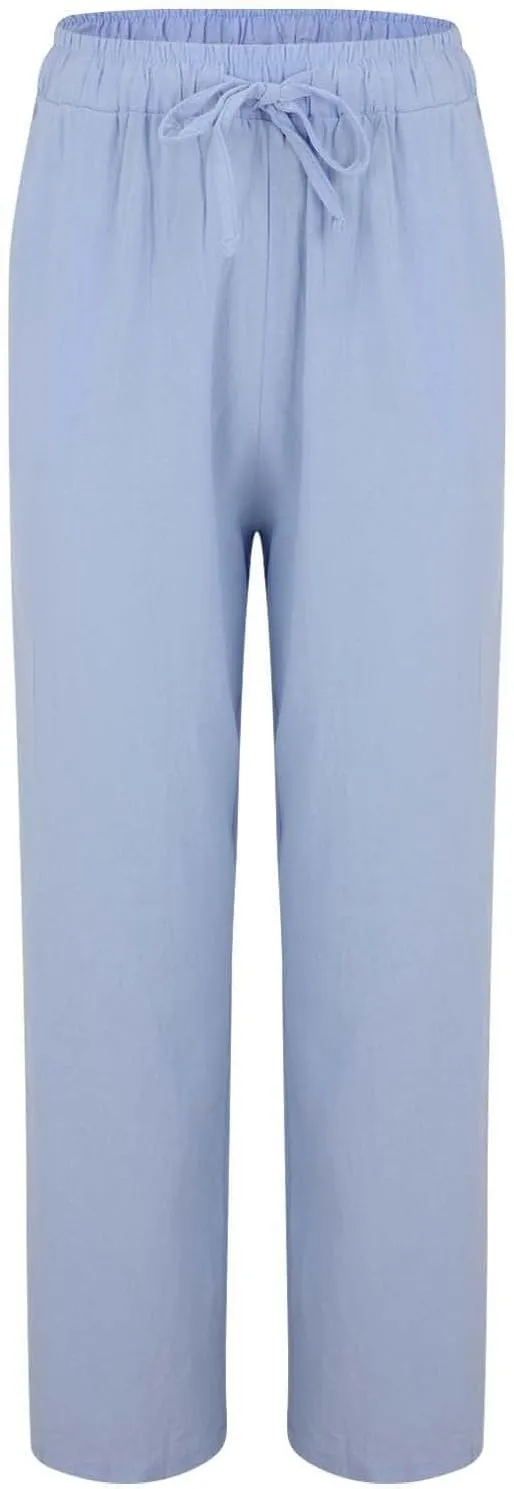 Women's Cotton Linen Pants Casual Elastic Drawstring Straight Leg Pants 2025 Summer Beach Pants Trousers with Pockets