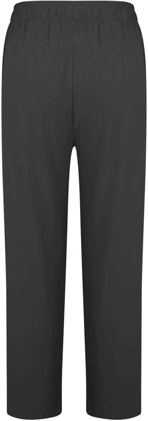 Women's Cotton Linen Pants Casual Elastic Drawstring Straight Leg Pants 2025 Summer Beach Pants Trousers with Pockets
