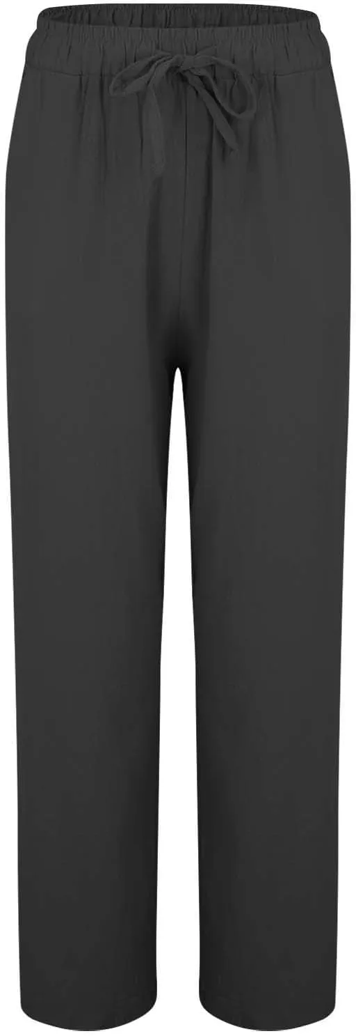 Women's Cotton Linen Pants Casual Elastic Drawstring Straight Leg Pants 2025 Summer Beach Pants Trousers with Pockets