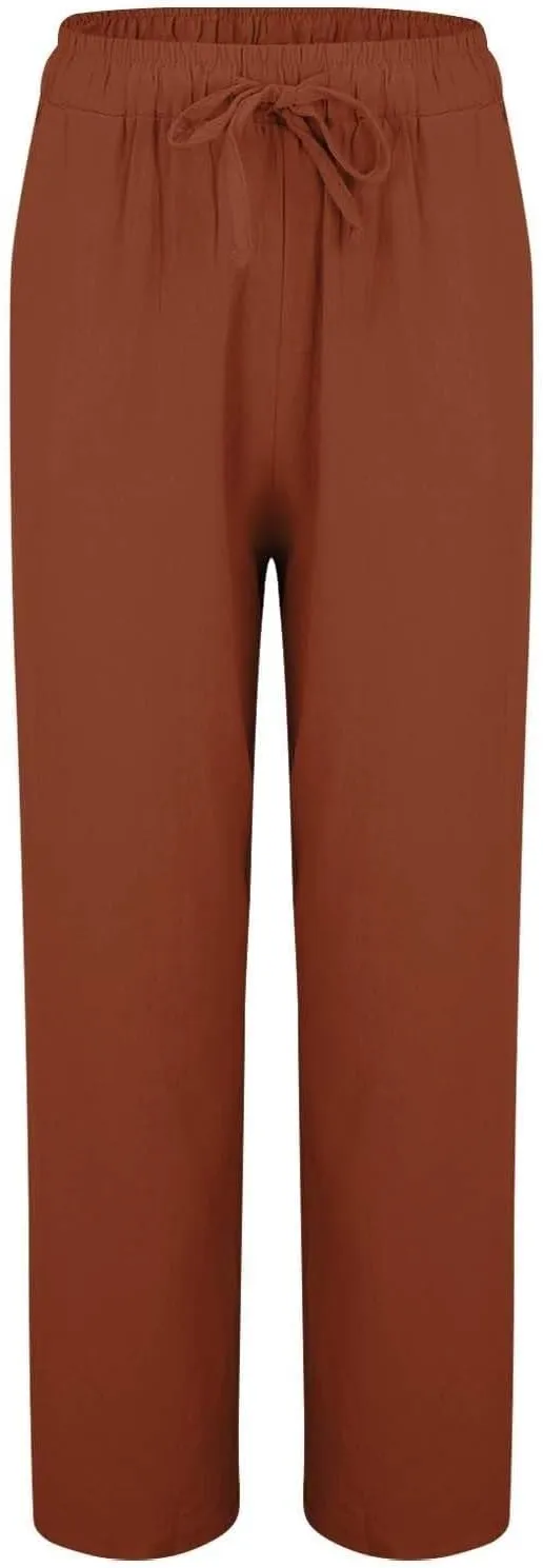 Women's Cotton Linen Pants Casual Elastic Drawstring Straight Leg Pants 2025 Summer Beach Pants Trousers with Pockets