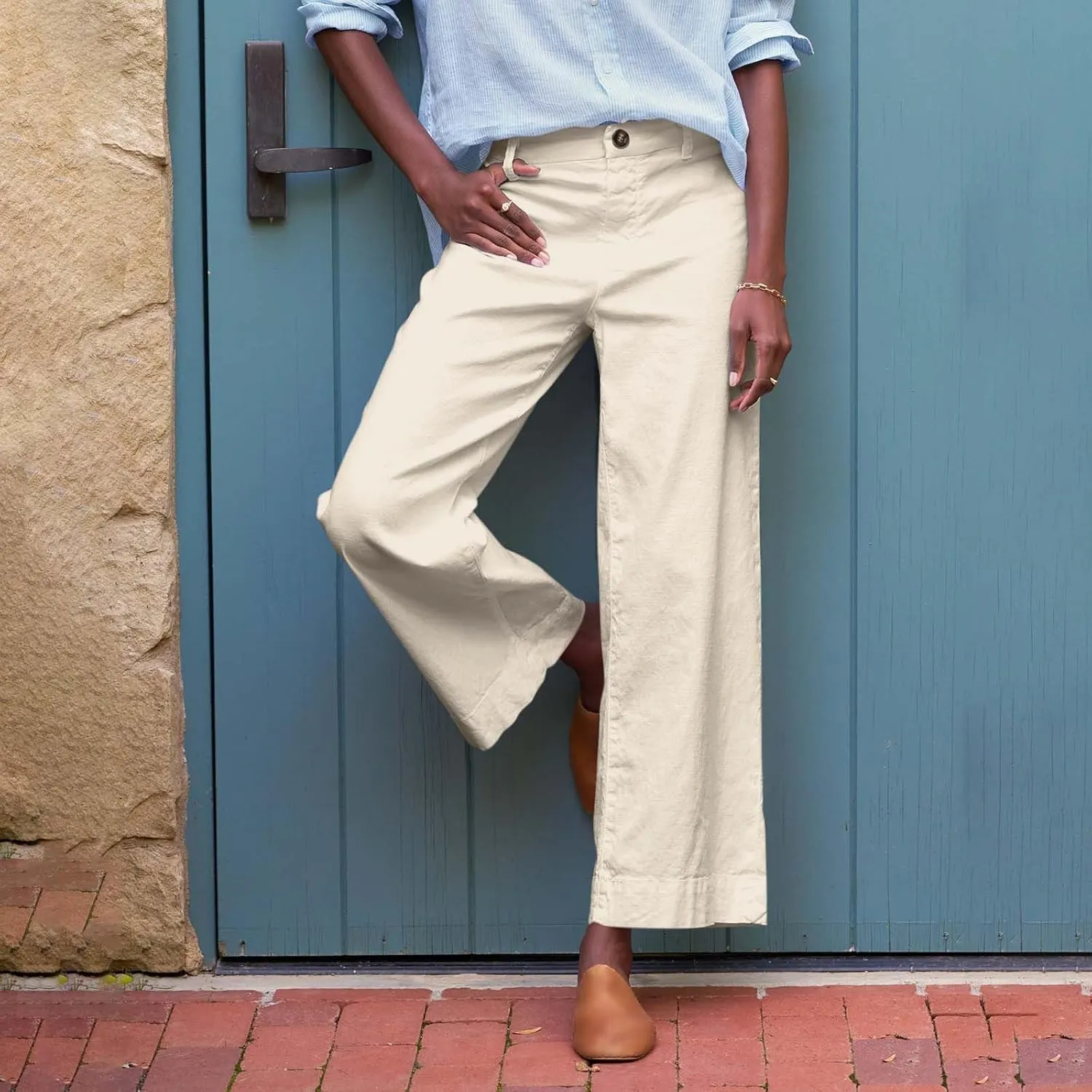 Womens Cropped Palazzo Pants Summer Capri Work Pants Ankle Length Dress Trouser Spring Straight Leg Chino Slacks 2025