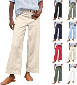 Womens Cropped Palazzo Pants Summer Capri Work Pants Ankle Length Dress Trouser Spring Straight Leg Chino Slacks 2025