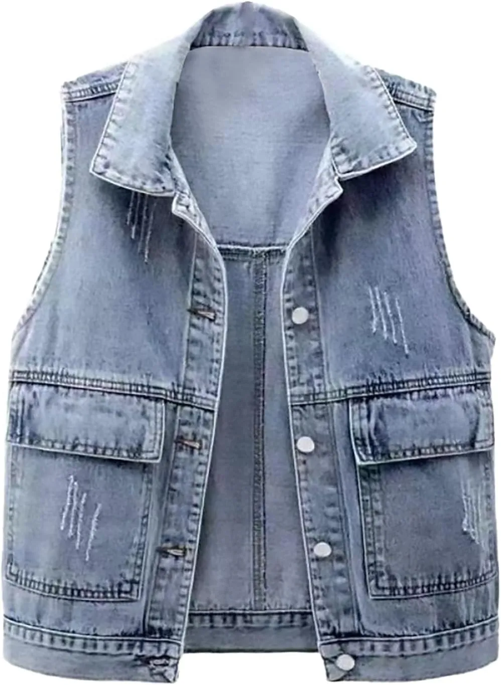 Womens Denim Vest Cropped Jean Jacket for Women Casual Distressed Denim Vest Sleeveless Waistcoat with Removable Hood