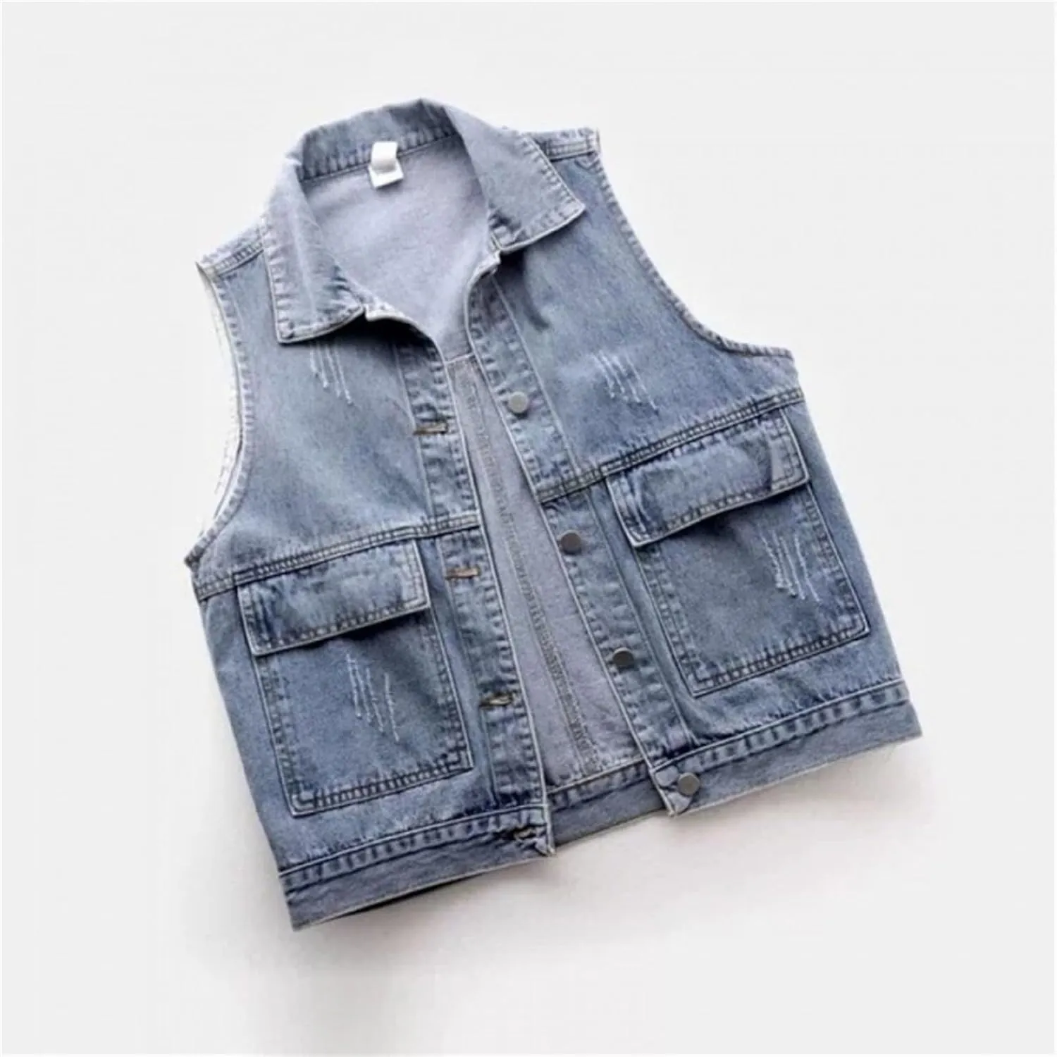 Womens Denim Vest Cropped Jean Jacket for Women Casual Distressed Denim Vest Sleeveless Waistcoat with Removable Hood