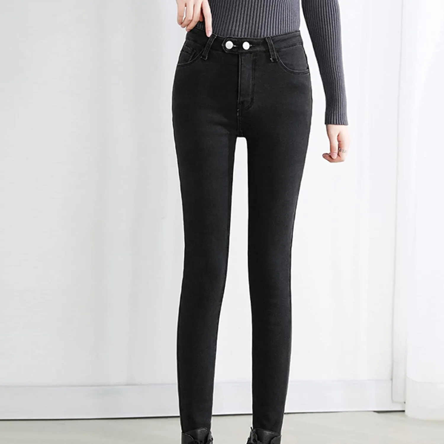 Womens Fleece Lined Jeans Straight Leg High Waisted Skinny Jean Stretchy Denim Thermal Pants Slimming Warm Winter Jeggings