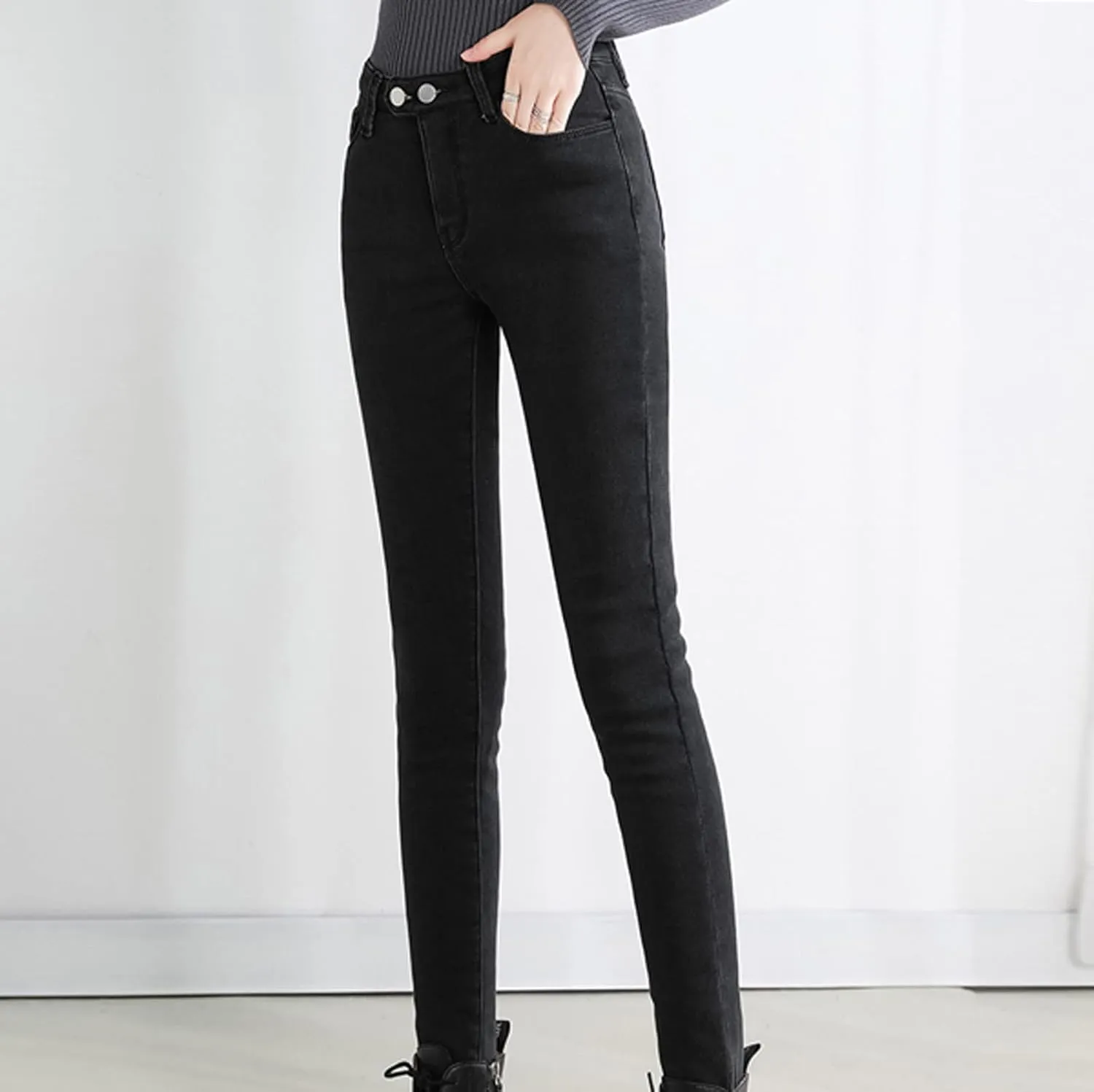 Womens Fleece Lined Jeans Straight Leg High Waisted Skinny Jean Stretchy Denim Thermal Pants Slimming Warm Winter Jeggings