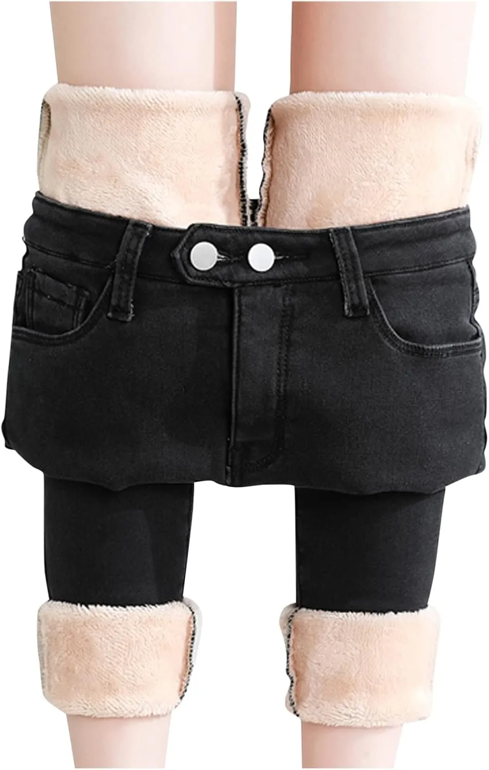 Womens Fleece Lined Jeans Straight Leg High Waisted Skinny Jean Stretchy Denim Thermal Pants Slimming Warm Winter Jeggings