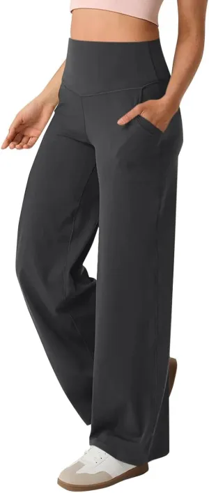 Womens High Waist Yoga Pants Wide Leg Lightweight Buttery Soft Sports Joggers Trousers Pocket Casual Dressy Slacks
