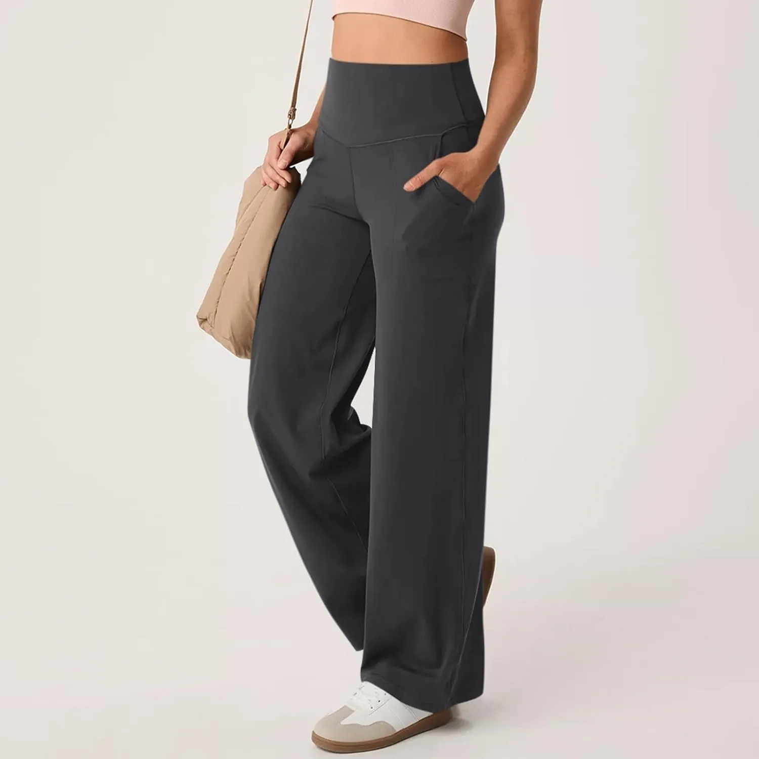 Womens High Waist Yoga Pants Wide Leg Lightweight Buttery Soft Sports Joggers Trousers Pocket Casual Dressy Slacks