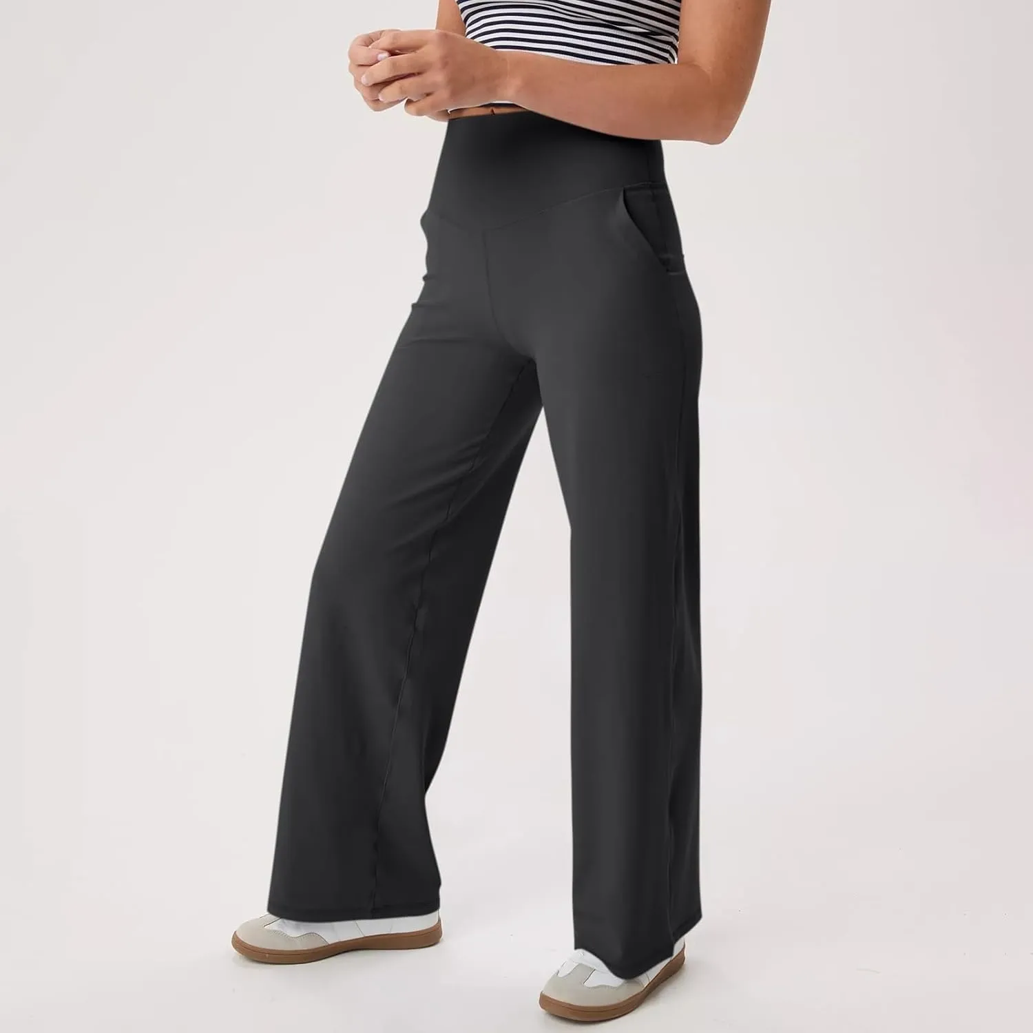 Womens High Waist Yoga Pants Wide Leg Lightweight Buttery Soft Sports Joggers Trousers Pocket Casual Dressy Slacks
