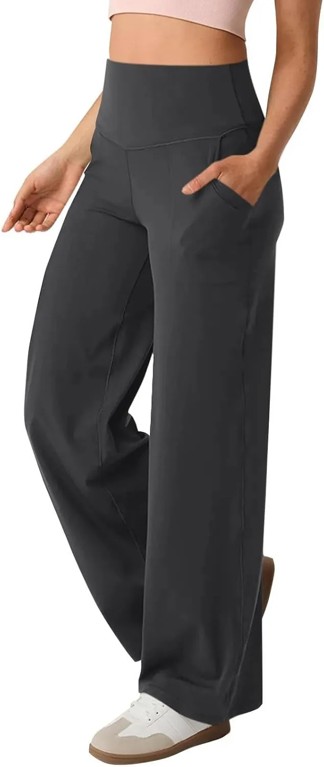 Womens High Waist Yoga Pants Wide Leg Lightweight Buttery Soft Sports Joggers Trousers Pocket Casual Dressy Slacks