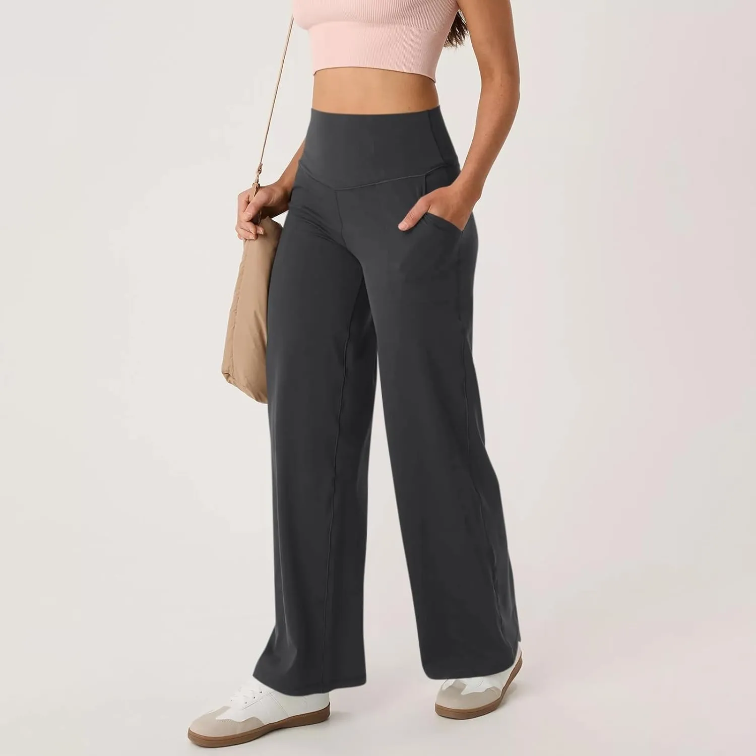 Womens High Waist Yoga Pants Wide Leg Lightweight Buttery Soft Sports Joggers Trousers Pocket Casual Dressy Slacks