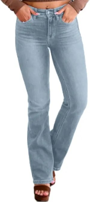 Women's High Waisted Bell Bottom Bootcut Jeans Flared Wide Leg Denim Pants with Pockets