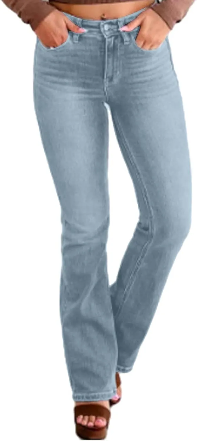 Women's High Waisted Bell Bottom Bootcut Jeans Flared Wide Leg Denim Pants with Pockets