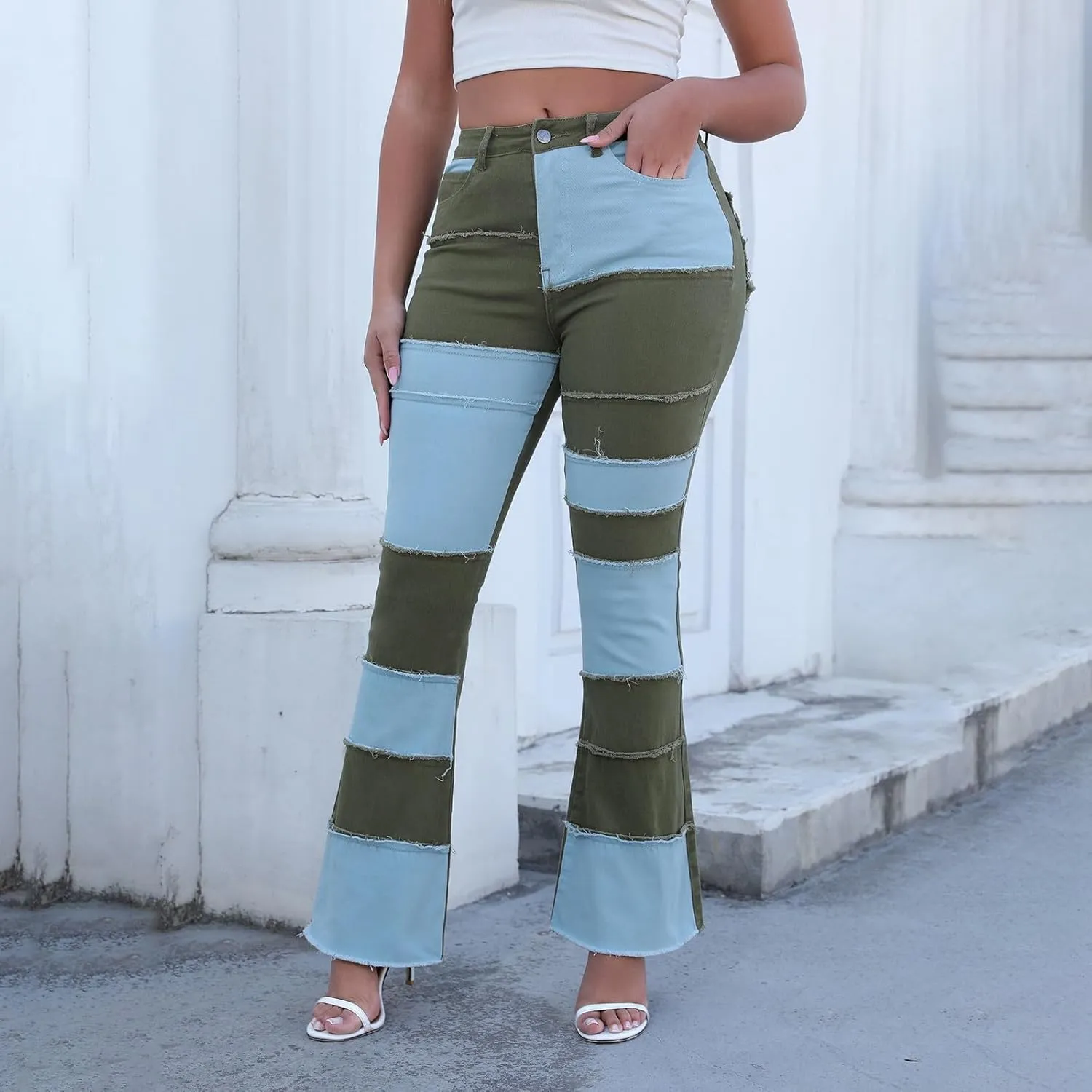 Womens High Waisted Bell Bottom Jeans Denim High Rise Flare Jean Pants Ripped Skinny Stretch Wide Leg Jeans
