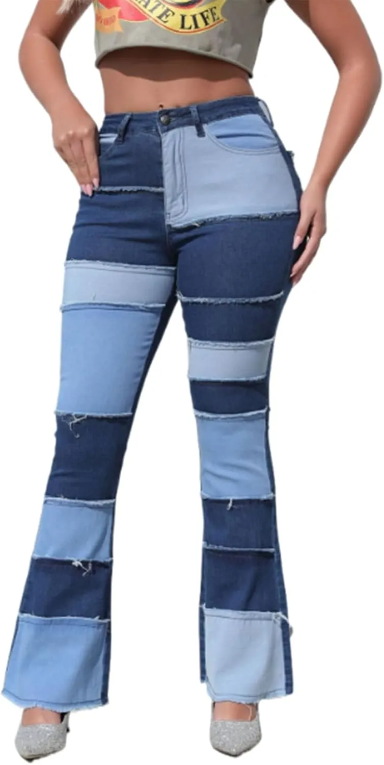 Womens High Waisted Bell Bottom Jeans Denim High Rise Flare Jean Pants Ripped Skinny Stretch Wide Leg Jeans