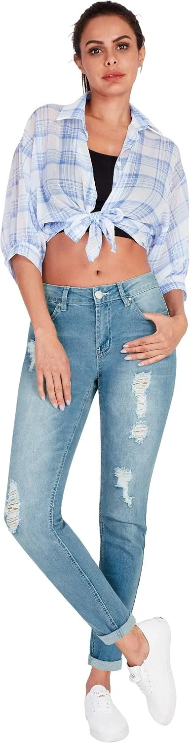 Women's High Waisted Jeans for Women Ripped Skinny Stretch Jeans Distressed Butt Lifting Denim Pants