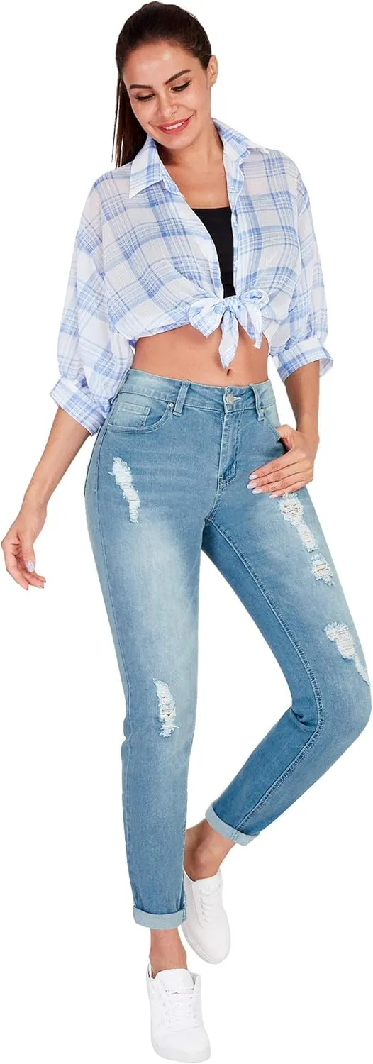 Women's High Waisted Jeans for Women Ripped Skinny Stretch Jeans Distressed Butt Lifting Denim Pants