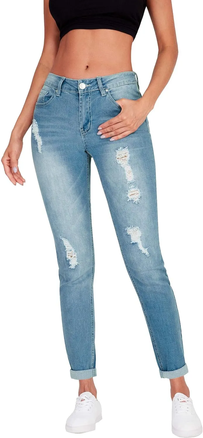 Women's High Waisted Jeans for Women Ripped Skinny Stretch Jeans Distressed Butt Lifting Denim Pants