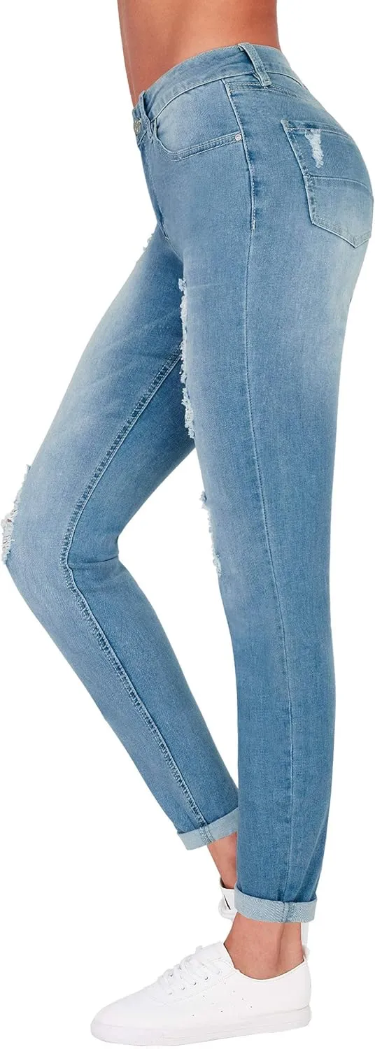 Women's High Waisted Jeans for Women Ripped Skinny Stretch Jeans Distressed Butt Lifting Denim Pants