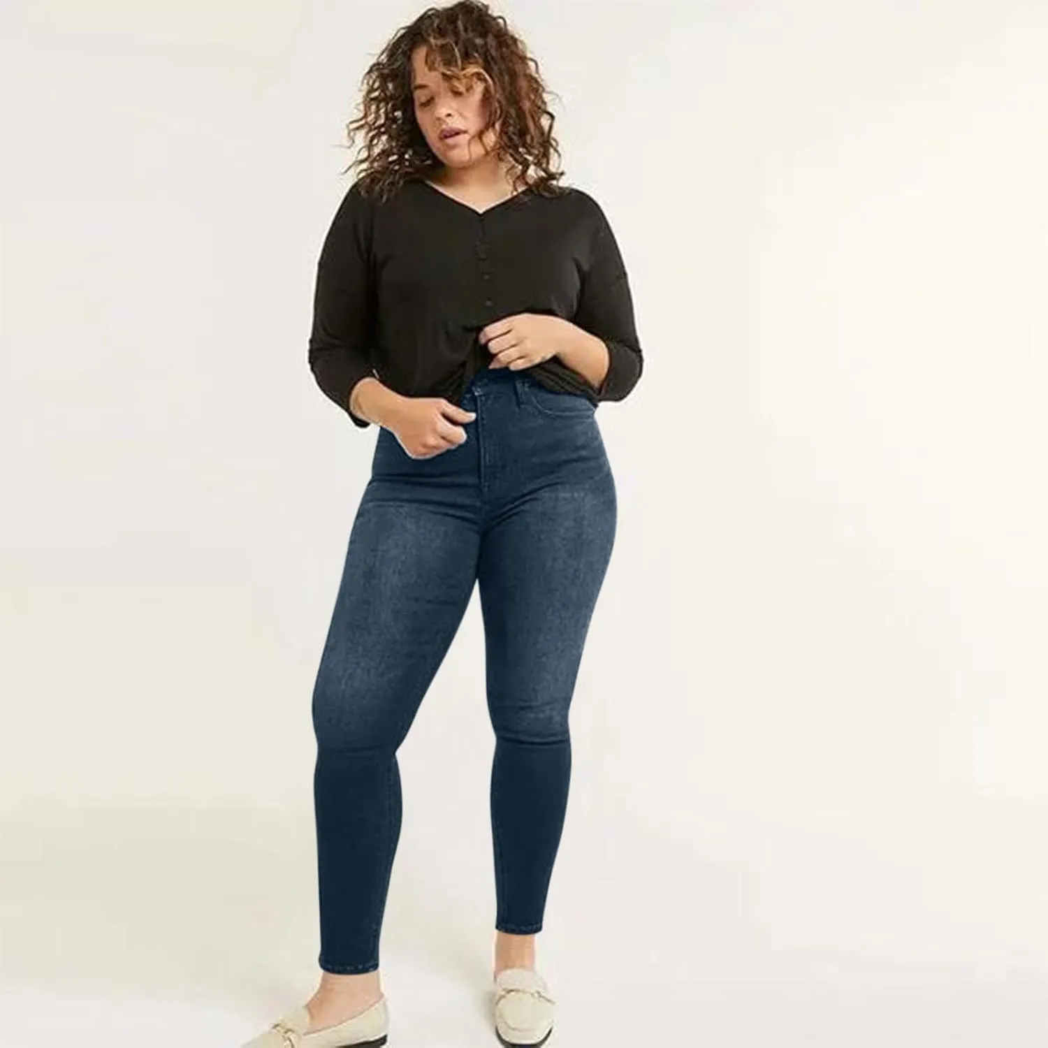 Women's High Waisted Jeans Strechy Straight Leg Denim Pants with Pockets Y2k Baggy Mid Waist Cropped Denim Pants
