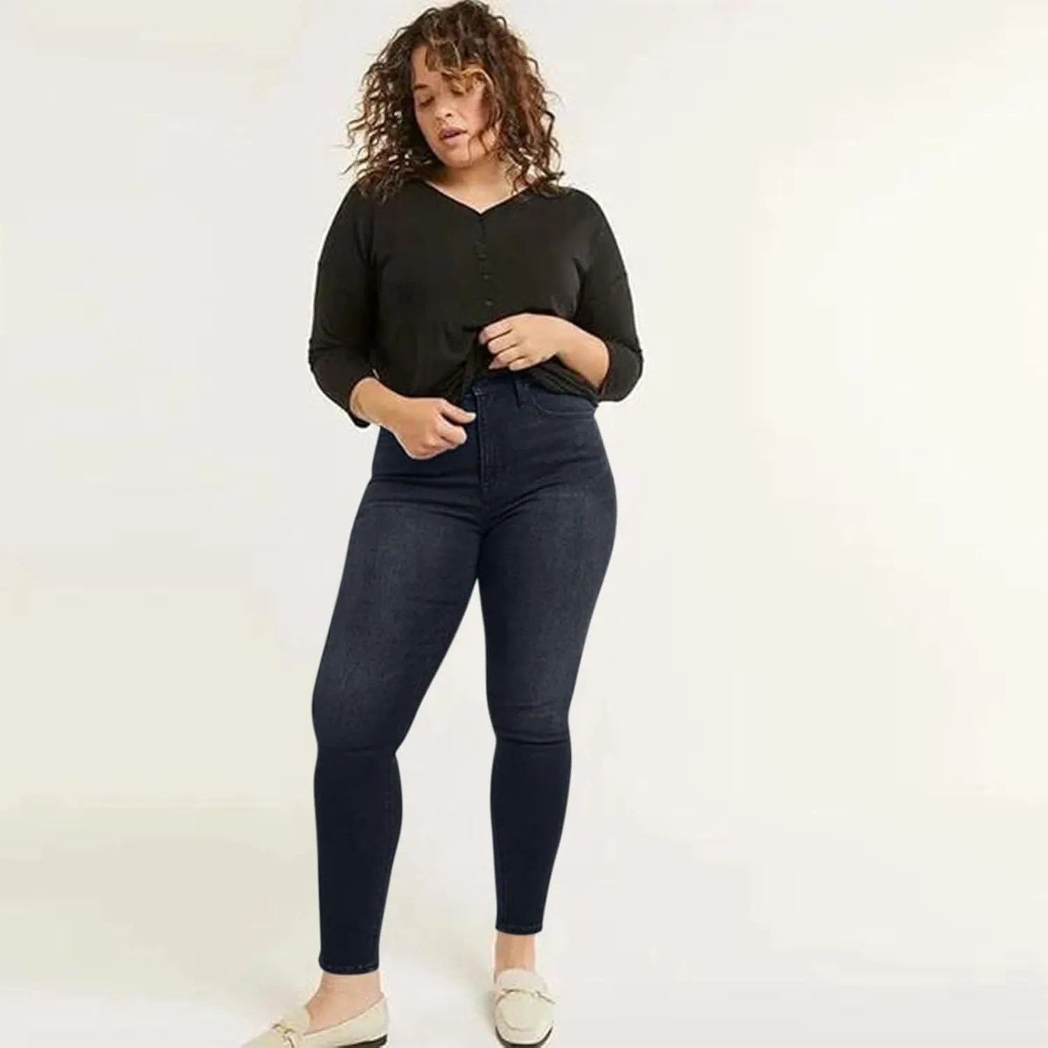 Women's High Waisted Jeans Strechy Straight Leg Denim Pants with Pockets Y2k Baggy Mid Waist Cropped Denim Pants