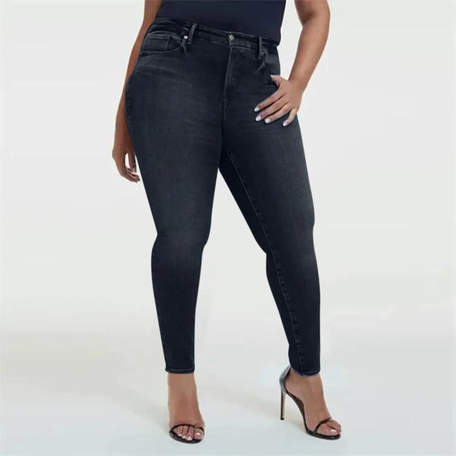 Women's High Waisted Jeans Strechy Straight Leg Denim Pants with Pockets Y2k Baggy Mid Waist Cropped Denim Pants