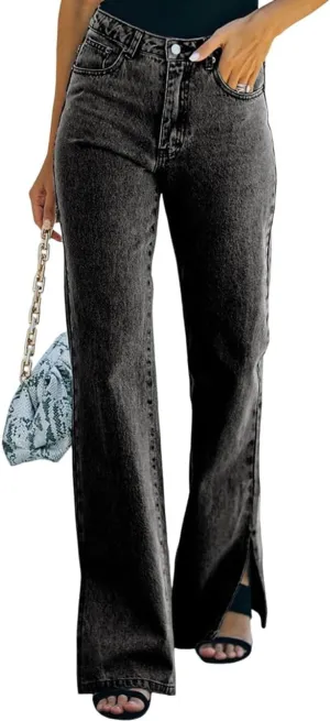 Women's High Waisted Straight Leg Jeans Pants Trendy with Pockets Skinny Stretch Ripped Jeans Destroyed Denim Pants