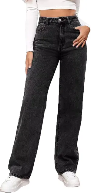 Women's High Waisted Straight Leg Jeans, Stretch Denim, Tummy Control, S-2XL, Multiple Colors