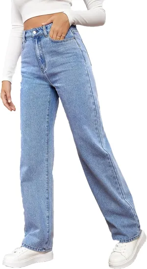 Women's High Waisted Straight Leg Jeans, Stretch Denim, Tummy Control, S-2XL, Multiple Colors
