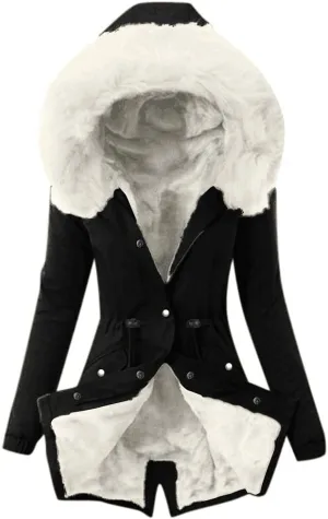 Womens Hooded Jacket Ladies Coat Womens Winter Warm Thick Long Jacket Hooded Overcoat