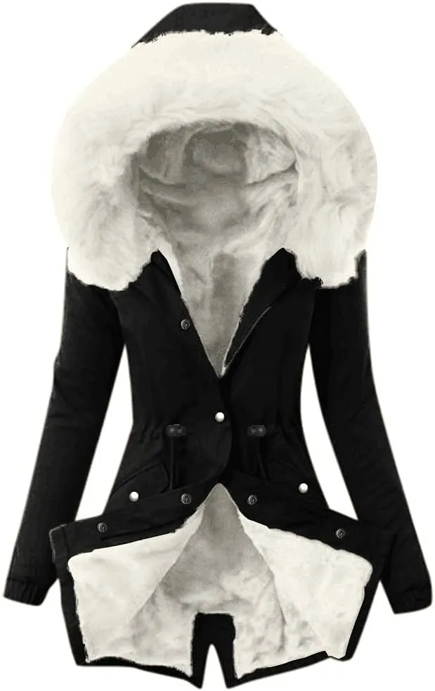 Womens Hooded Jacket Ladies Coat Womens Winter Warm Thick Long Jacket Hooded Overcoat