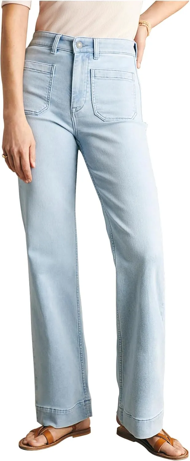 Women's Jeans High Waisted Straight Leg Jeans Stretch Terry Patch Pockets Casul Denim Pants