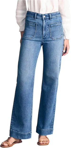Women's Jeans High Waisted Straight Leg Jeans Stretch Terry Patch Pockets Casul Denim Pants
