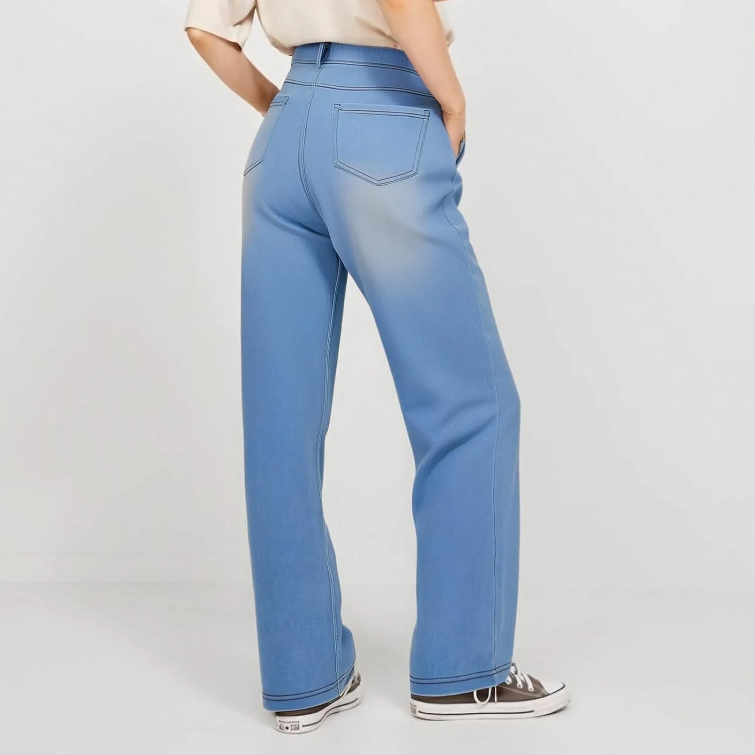 Womens Jeans High Waisted Stretchy Wide Leg Baggy Denim Pants Trousers with Pockets Sweatpant Plus Size