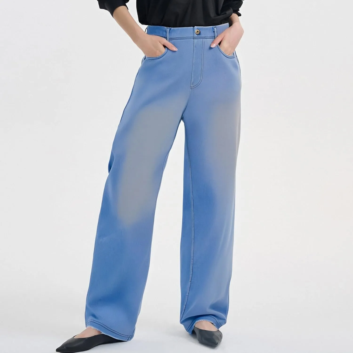 Womens Jeans High Waisted Stretchy Wide Leg Baggy Denim Pants Trousers with Pockets Sweatpant Plus Size
