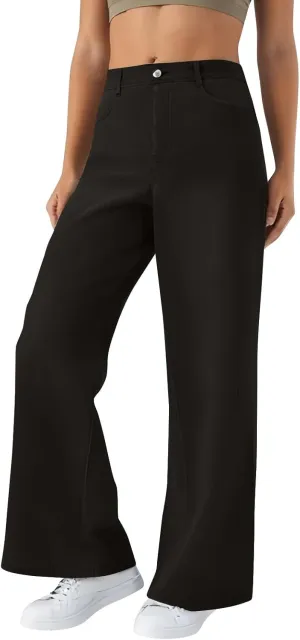 Womens Jeans High Waisted Stretchy Wide Leg Baggy Denim Pants Trousers with Pockets Sweatpant Plus Size