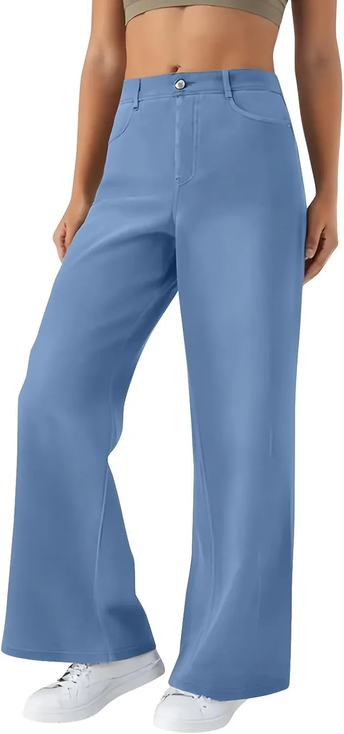 Womens Jeans High Waisted Stretchy Wide Leg Baggy Denim Pants Trousers with Pockets Sweatpant Plus Size