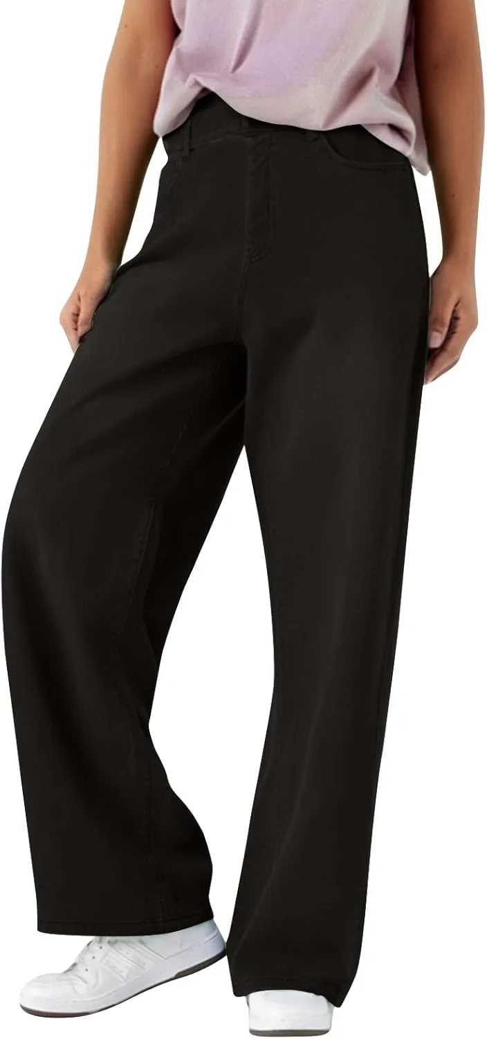Womens Jeans High Waisted Stretchy Wide Leg Baggy Denim Pants Trousers with Pockets Sweatpant Plus Size
