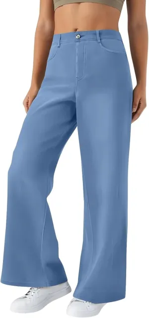 Womens Jeans High Waisted Stretchy Wide Leg Baggy Denim Pants Trousers with Pockets Sweatpant Plus Size