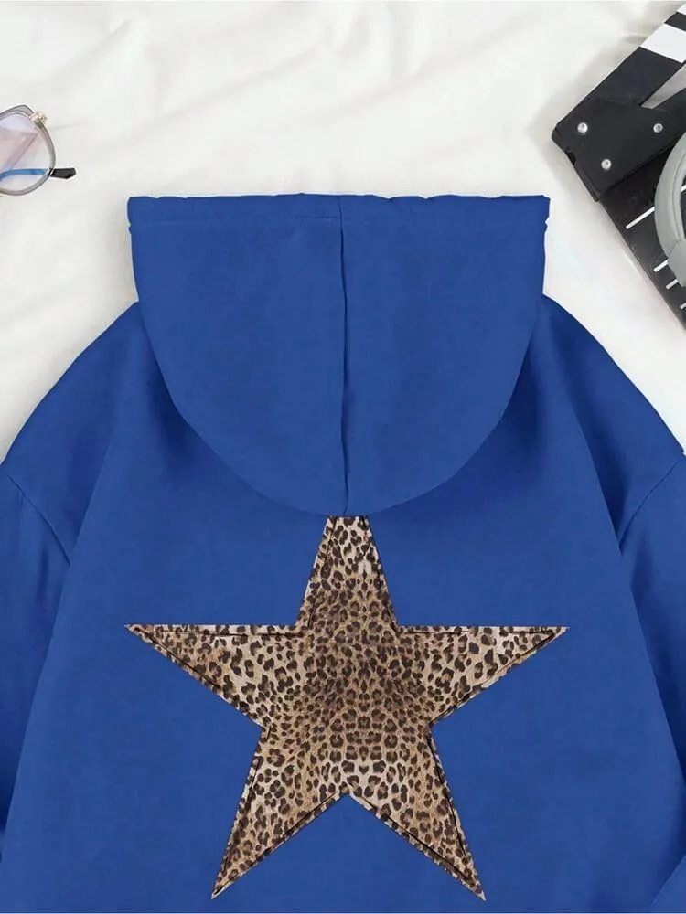 Women's Leopard Star Print Hoodie Sweatshirt Cheetah Leopard Star Hoodie Pullover Tops