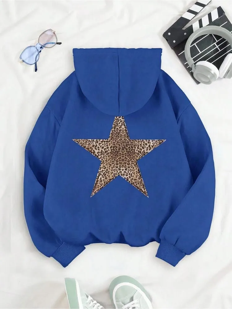 Women's Leopard Star Print Hoodie Sweatshirt Cheetah Leopard Star Hoodie Pullover Tops