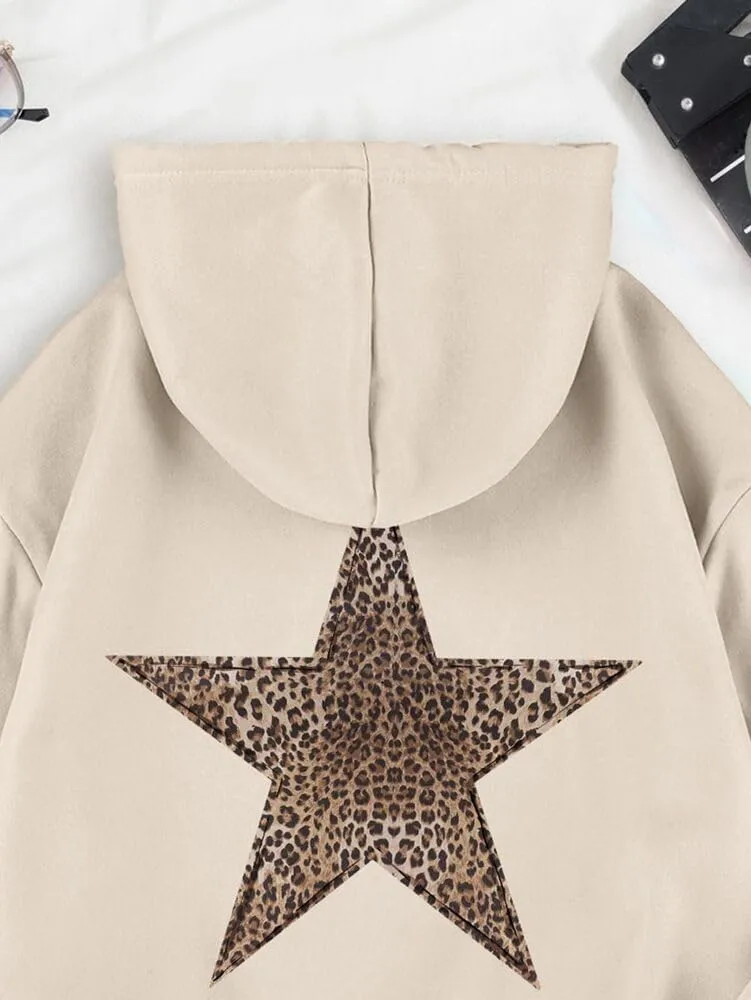 Women's Leopard Star Print Hoodie Sweatshirt Cheetah Leopard Star Hoodie Pullover Tops