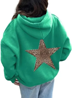 Women's Leopard Star Print Hoodie Sweatshirt Cheetah Leopard Star Hoodie Pullover Tops