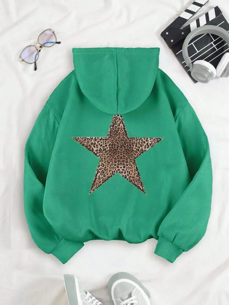 Women's Leopard Star Print Hoodie Sweatshirt Cheetah Leopard Star Hoodie Pullover Tops