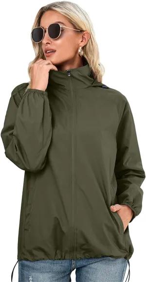 Women's Lightweight Waterproof Raincoat Mountaineering Packable Rain Jacket Hooded Outdoor Cycling Sports Windbreaker