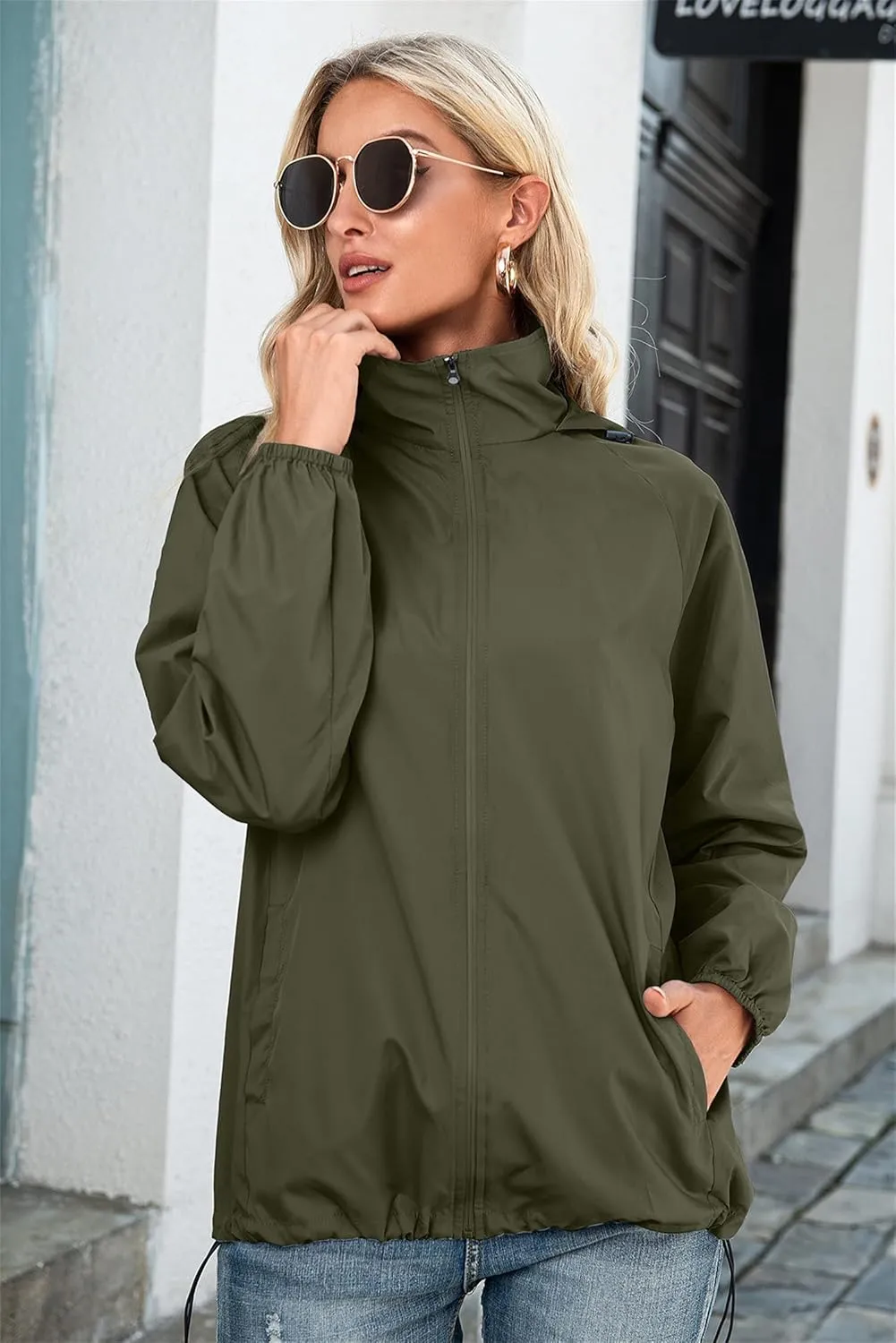 Women's Lightweight Waterproof Raincoat Mountaineering Packable Rain Jacket Hooded Outdoor Cycling Sports Windbreaker